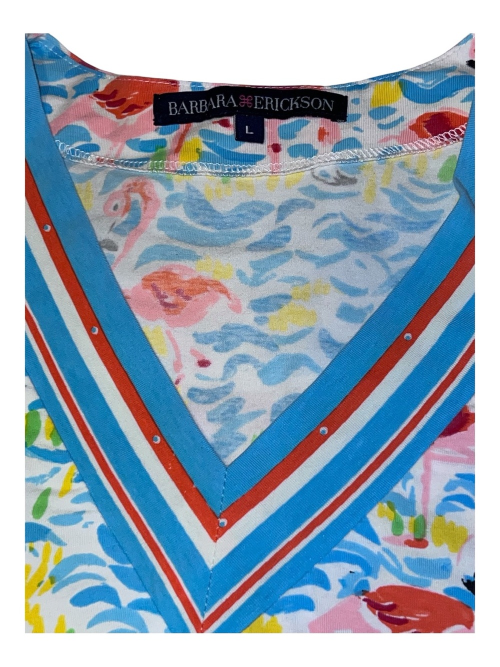 Barbara Erickson flamingo 🦩 3/4 sleeve 
v-neck dress - Picture 2 of 10